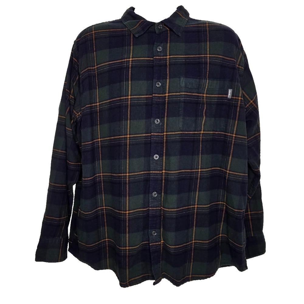 Eddie Bauer Flannel Long Sleeve Shirt Mens XXL 2XL Green Blue Fall Plaid Button